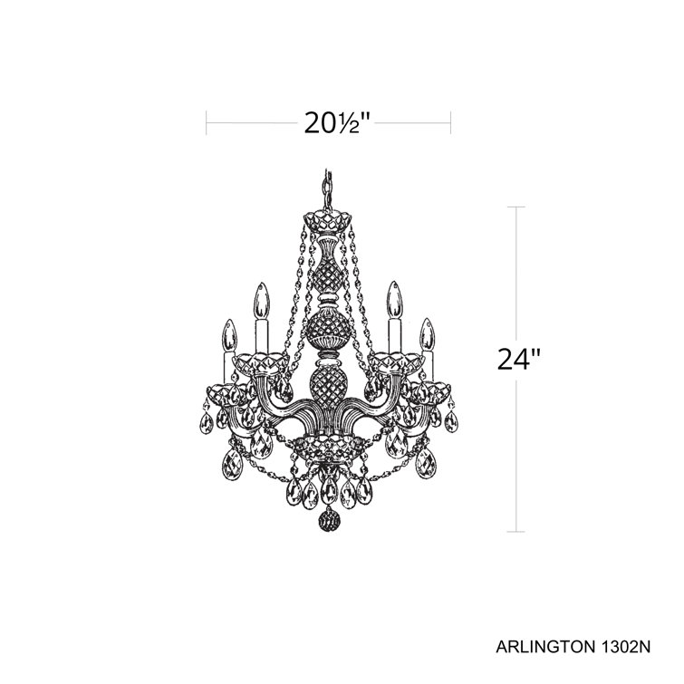 Arlington Polished Silver 5-Light Chandelier with Clear Heritage Crystals