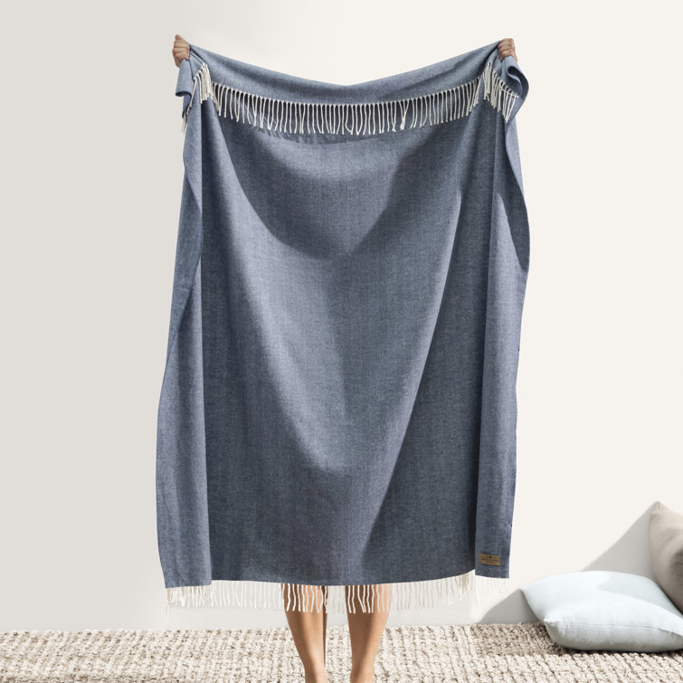 Olive Green Herringbone Wool Blend Throw Blanket