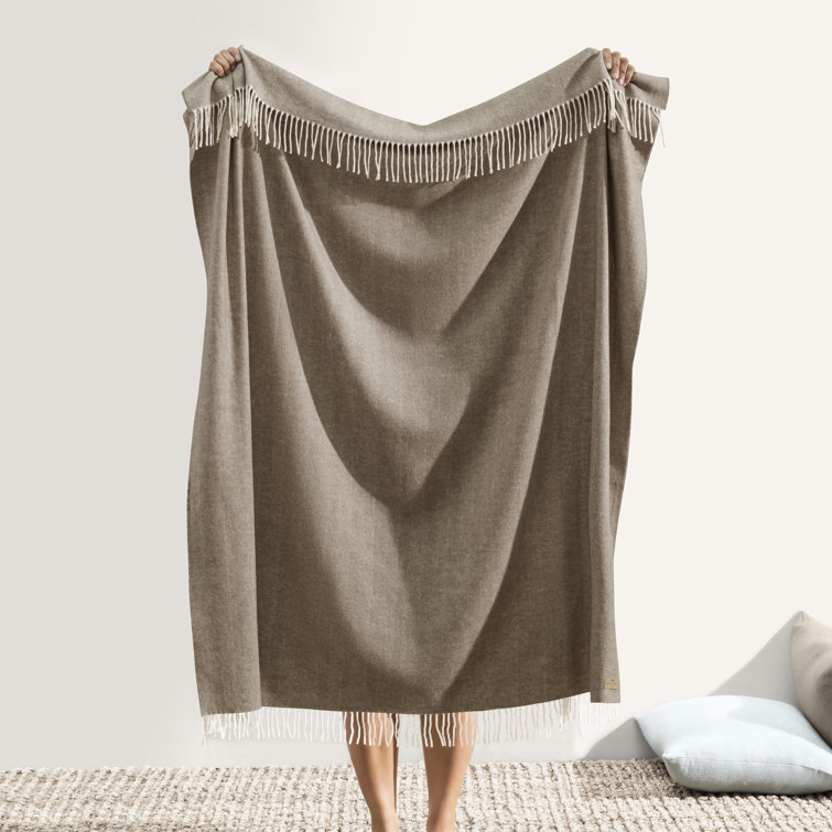 Olive Green Herringbone Wool Blend Throw Blanket