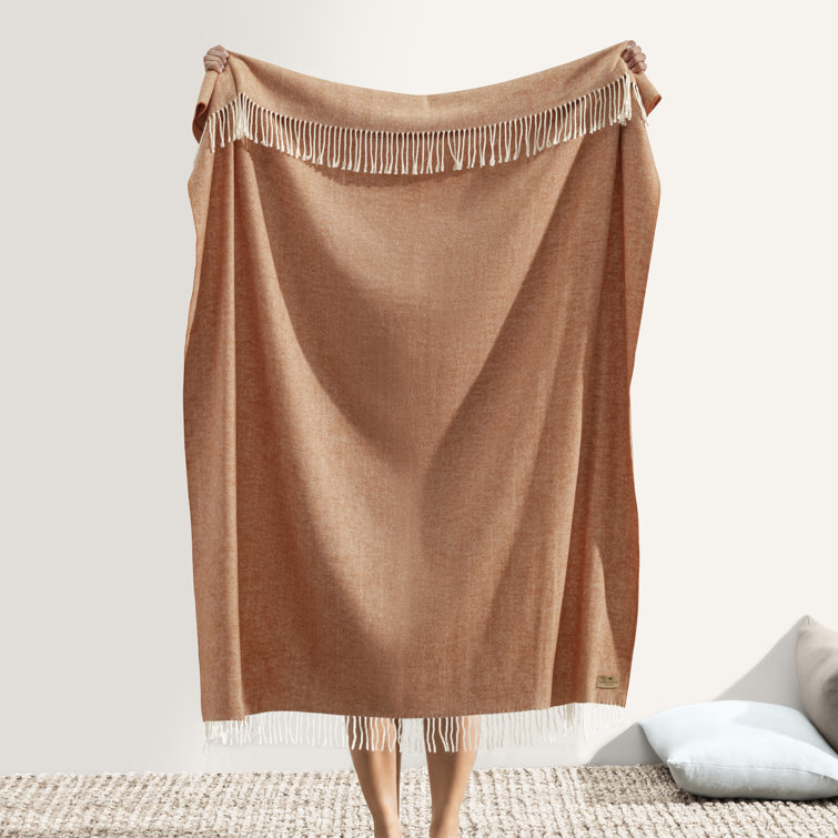 Olive Green Herringbone Wool Blend Throw Blanket