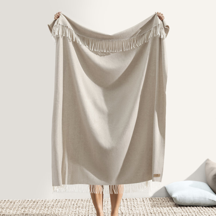 Olive Green Herringbone Wool Blend Throw Blanket