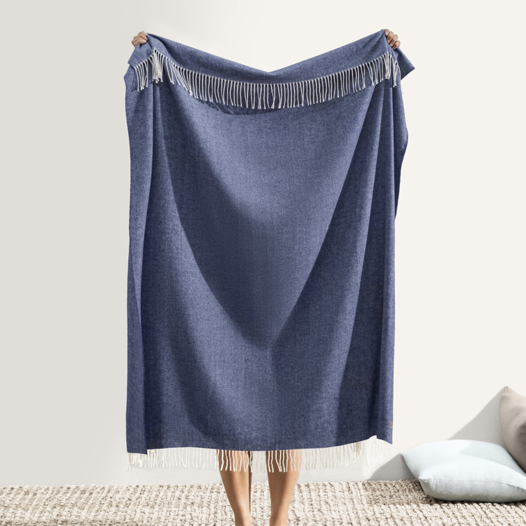 Olive Green Herringbone Wool Blend Throw Blanket