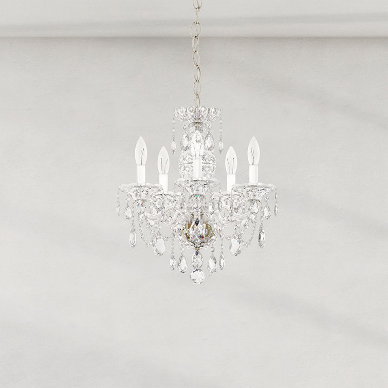Mini Polished Silver Crystal 5-Light Chandelier