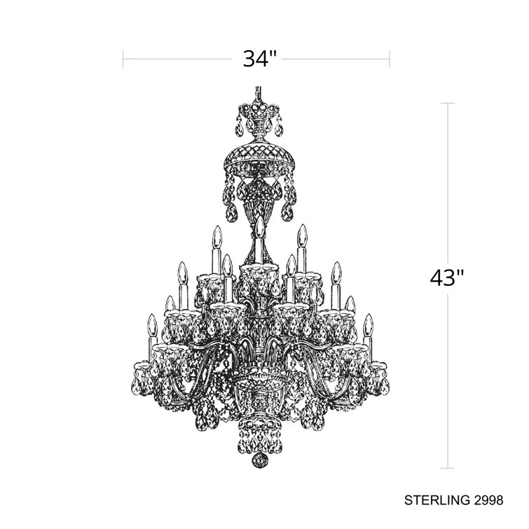 Sterling Polished Silver 20-Light Tiered Chandelier with Clear Heritage Crystal