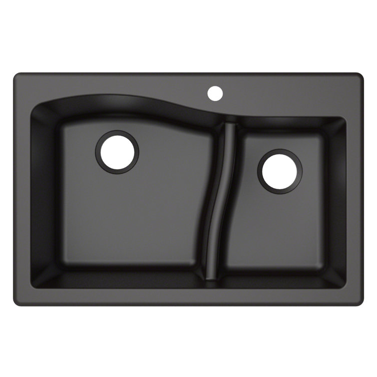 33-Inch Black Granite Double Bowl Drop-In Kitchen Sink