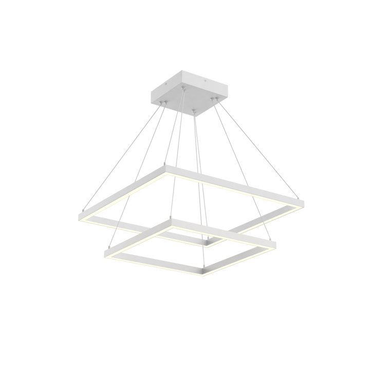 Piazza Modern 24" White LED Geometric Dual-Tier Chandelier