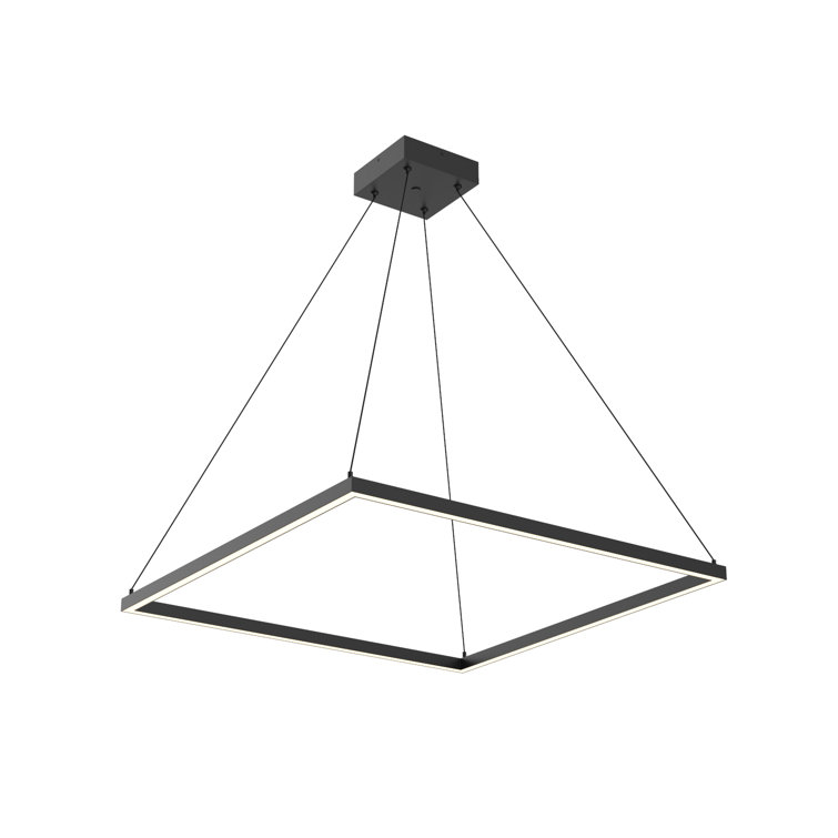 Sleek Piazza 31.5" Square LED Ceiling Chandelier in Black Aluminum