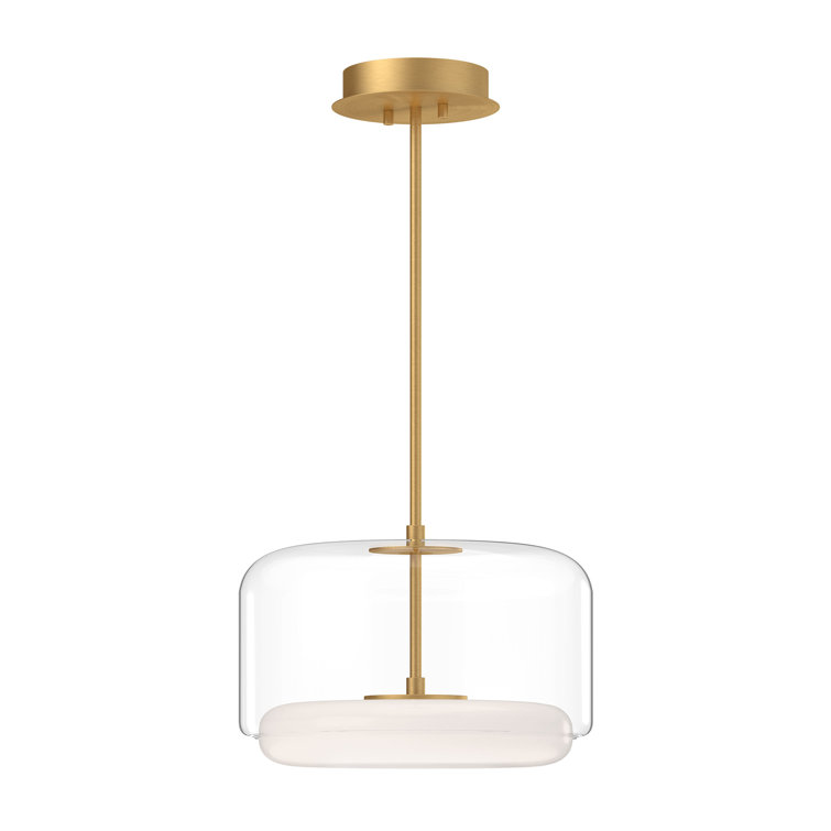 Enkel Brushed Gold 15" LED Drum Pendant with Clear Glass