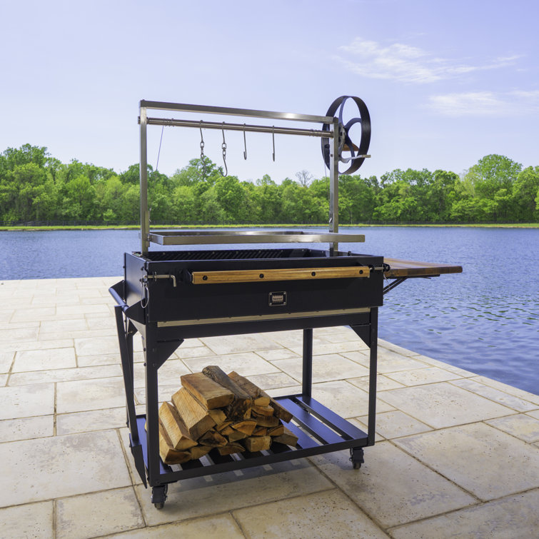 Argentine Santa Maria Charcoal Grill with Stainless Steel and Wood