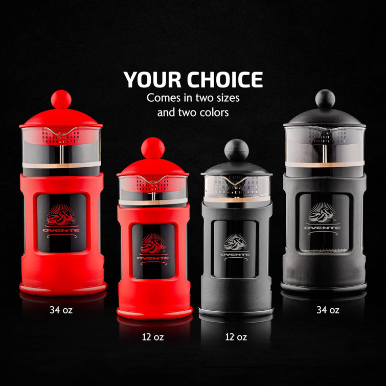 Red 34 Oz Glass and Stainless Steel French Press Coffee Maker