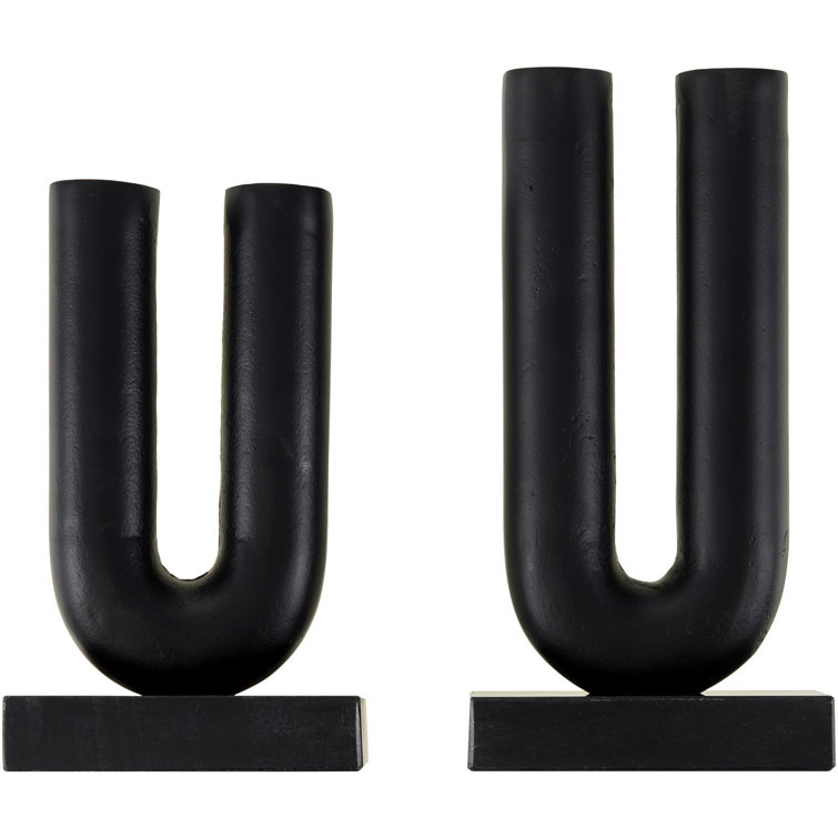 Black Hand Painted Metal Decorative Sculptures, Set of 2
