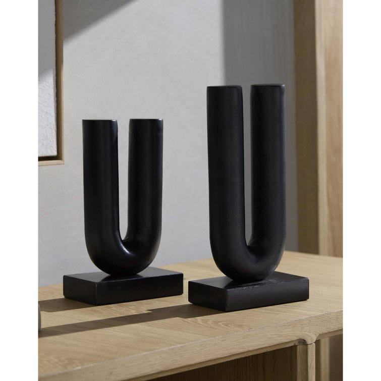 Black Hand Painted Metal Decorative Sculptures, Set of 2
