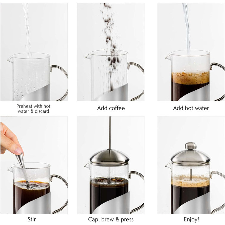 34 oz Silver Stainless Steel French Press Coffee Maker