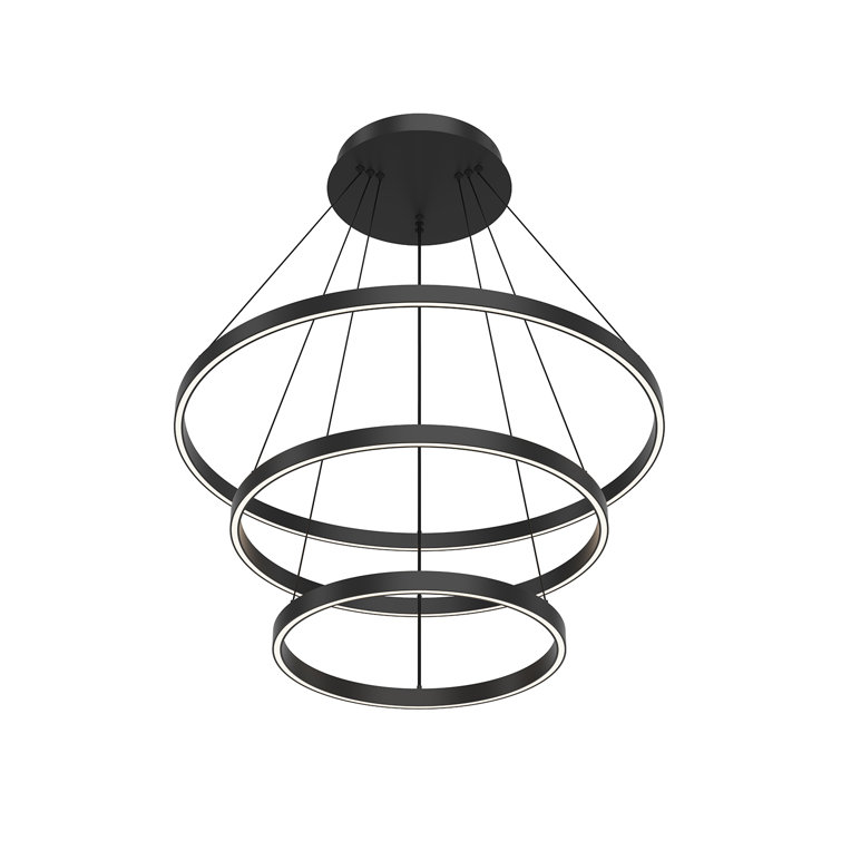 Cerchio Matte Black 31.5" LED Tiered Chandelier with Dual Diffuser