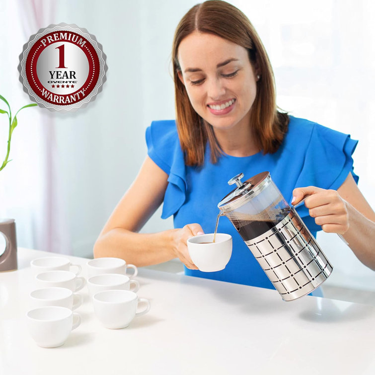 34 Ounce Silver Stainless Steel French Press Coffee Maker with Borosilicate Glass