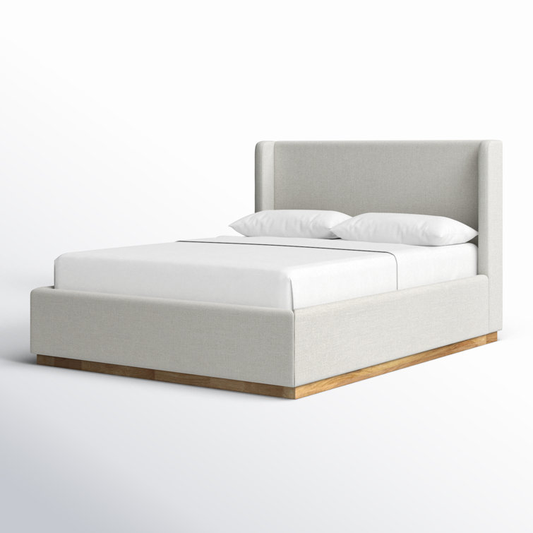 Queen Cream Linen Upholstered Wood Frame Bed with Headboard