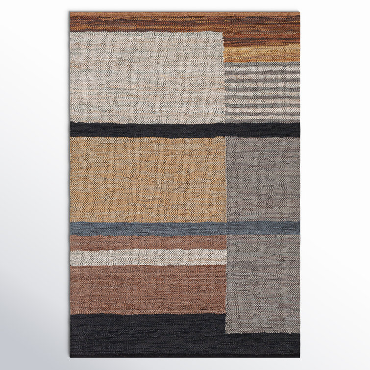 Gray and Brown Abstract Flat Woven Wool Rug 5' x 7'
