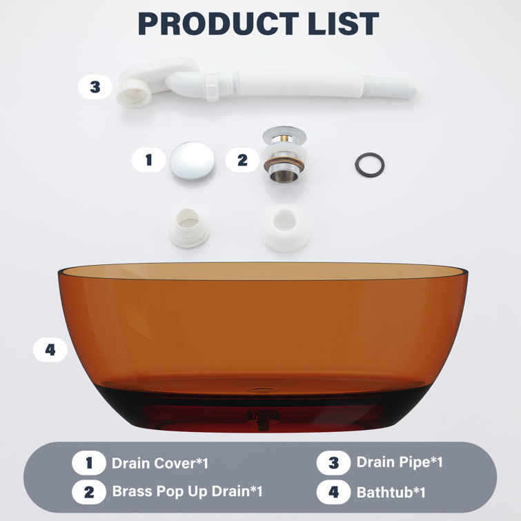 59'' Coffee Transparent Resin Freestanding Soaking Bathtub