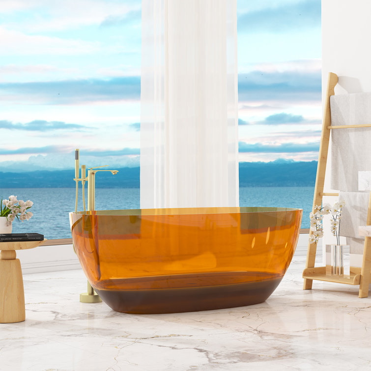 59'' Coffee Transparent Resin Freestanding Soaking Bathtub