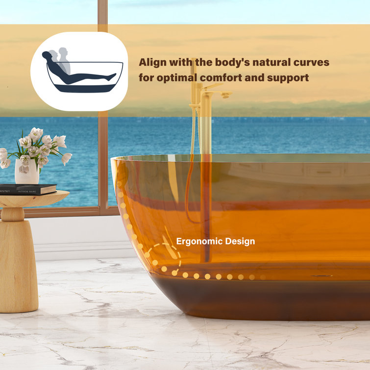 59'' Coffee Transparent Resin Freestanding Soaking Bathtub