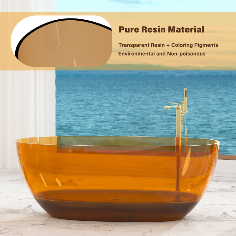 59'' Coffee Transparent Resin Freestanding Soaking Bathtub