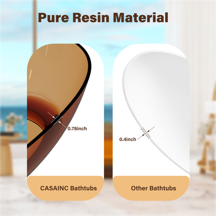 59'' Coffee Transparent Resin Freestanding Soaking Bathtub