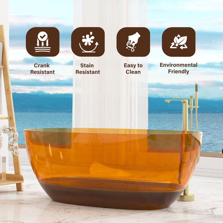 59'' Coffee Transparent Resin Freestanding Soaking Bathtub