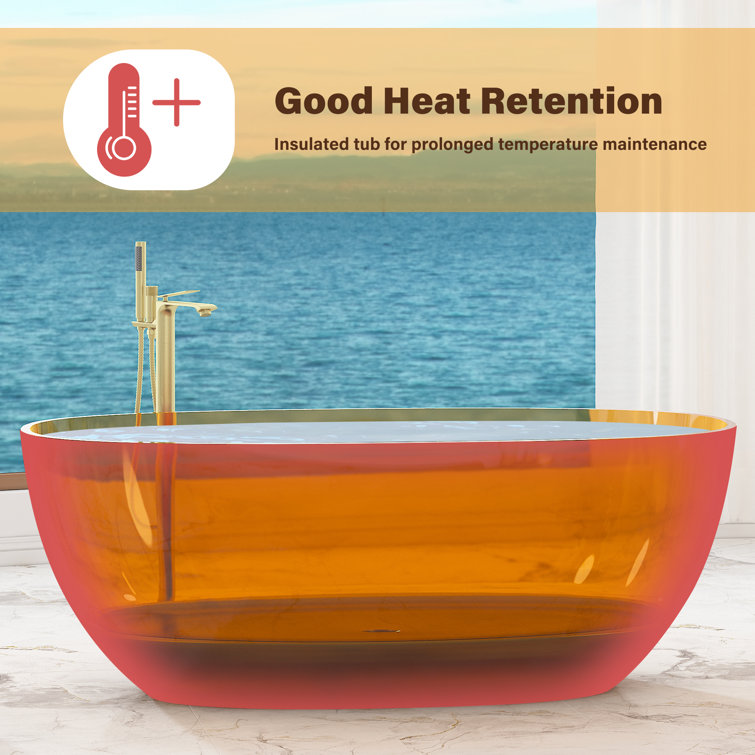 59'' Coffee Transparent Resin Freestanding Soaking Bathtub