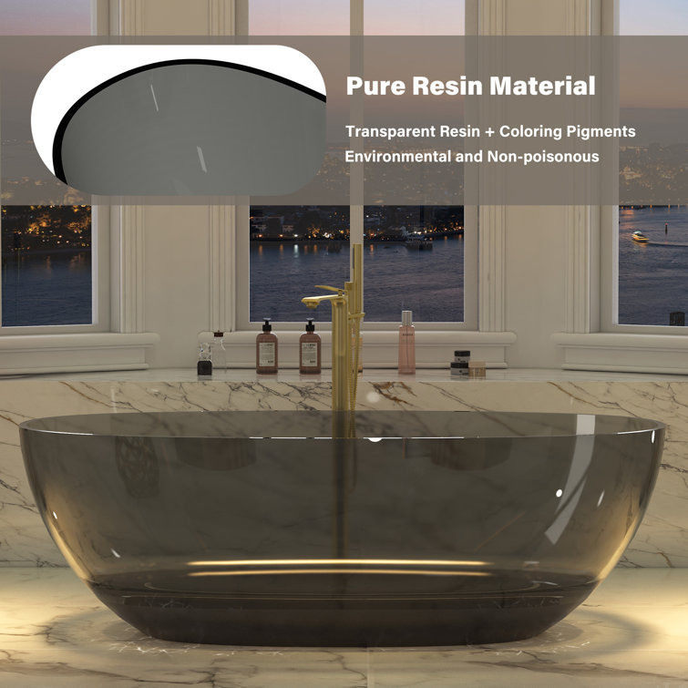 67'' x 30'' Black Transparent Resin Freestanding Soaking Bathtub