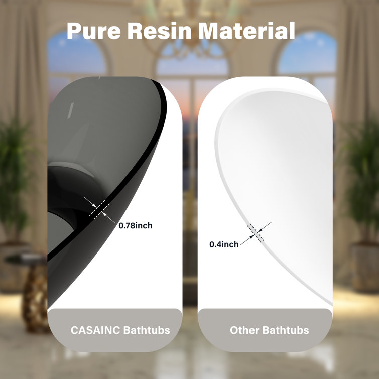 67'' x 30'' Black Transparent Resin Freestanding Soaking Bathtub