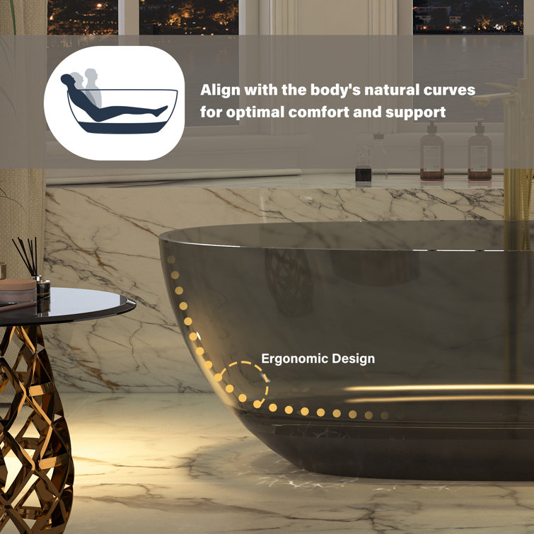 67'' x 30'' Black Transparent Resin Freestanding Soaking Bathtub