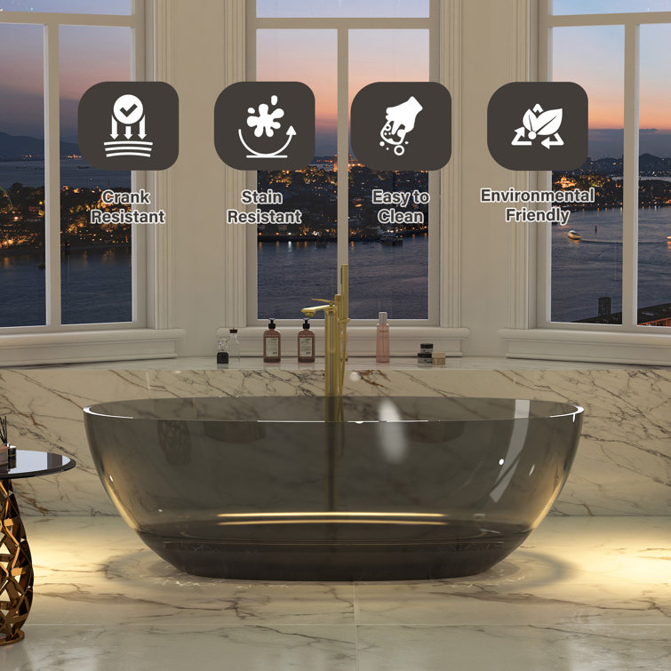 67'' x 30'' Black Transparent Resin Freestanding Soaking Bathtub
