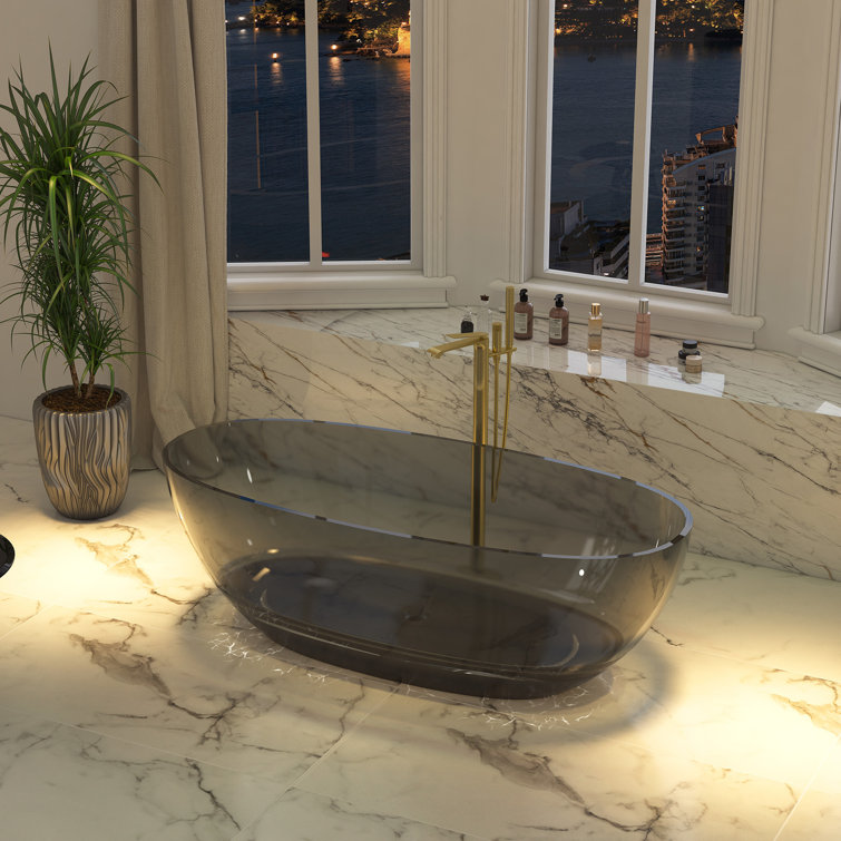 67'' x 30'' Black Transparent Resin Freestanding Soaking Bathtub