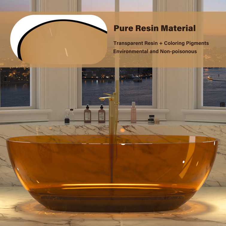 67'' Coffee Transparent Resin Freestanding Soaking Bathtub