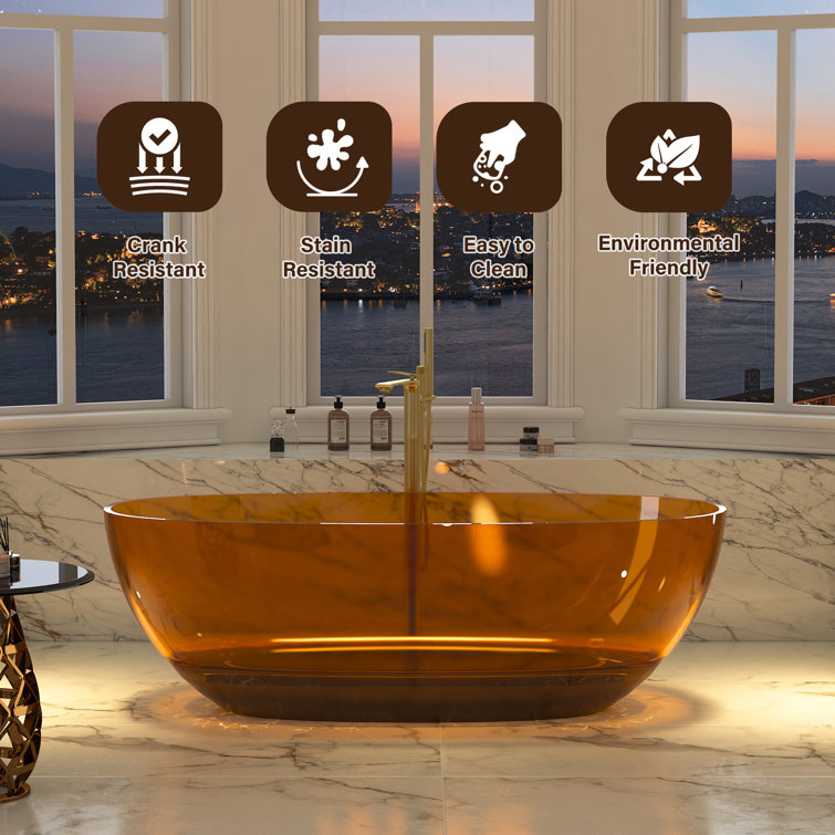 67'' Coffee Transparent Resin Freestanding Soaking Bathtub