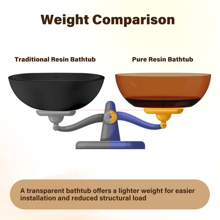 67'' Coffee Transparent Resin Freestanding Soaking Bathtub