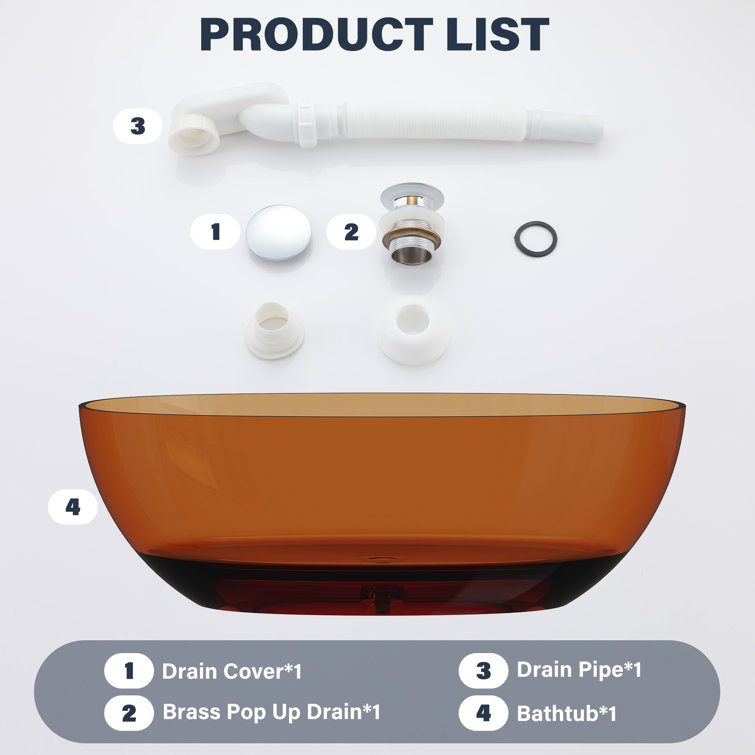 67'' Coffee Transparent Resin Freestanding Soaking Bathtub