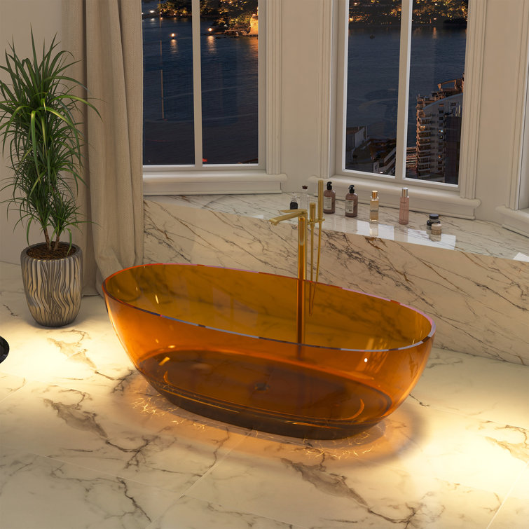 67'' Coffee Transparent Resin Freestanding Soaking Bathtub