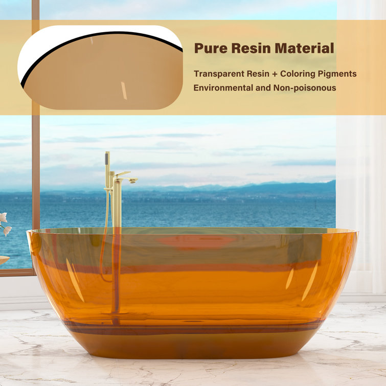 59'' Coffee Transparent Resin Freestanding Soaking Bathtub