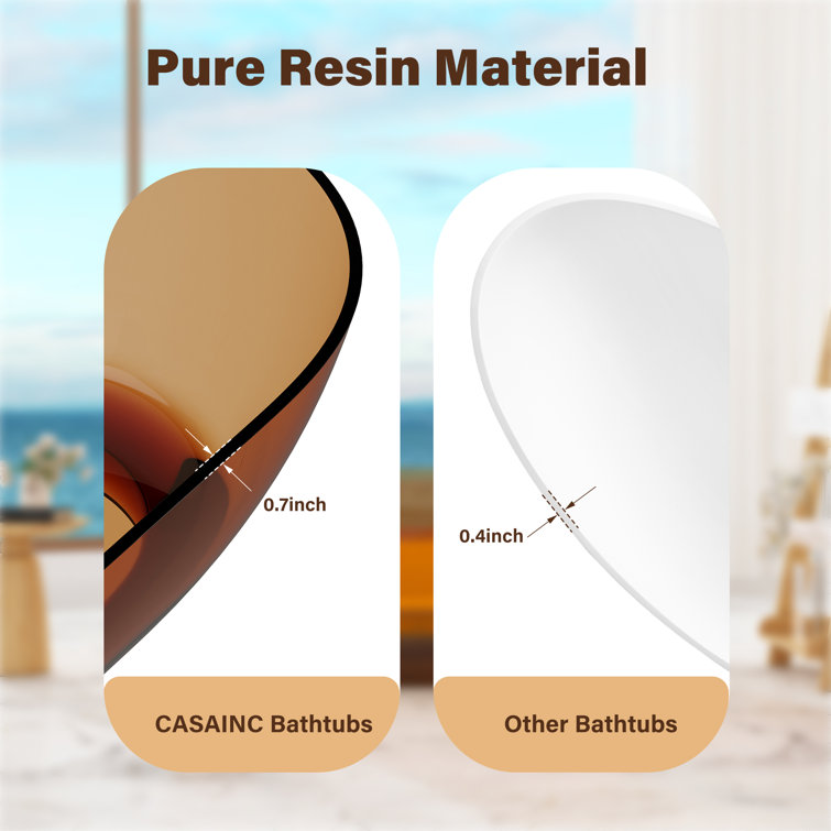 59'' Coffee Transparent Resin Freestanding Soaking Bathtub