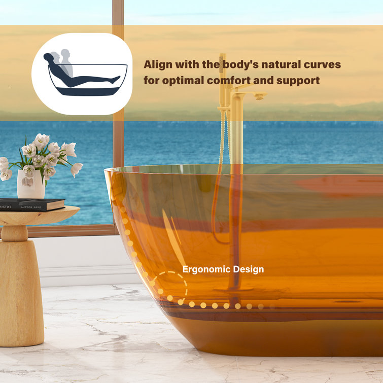 59'' Coffee Transparent Resin Freestanding Soaking Bathtub
