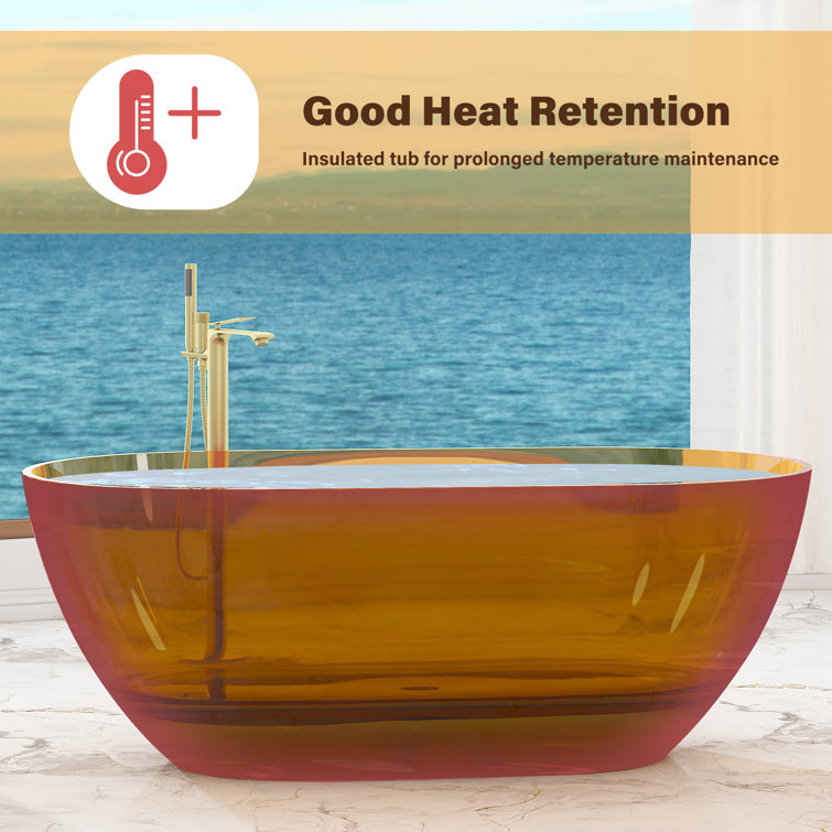 59'' Coffee Transparent Resin Freestanding Soaking Bathtub