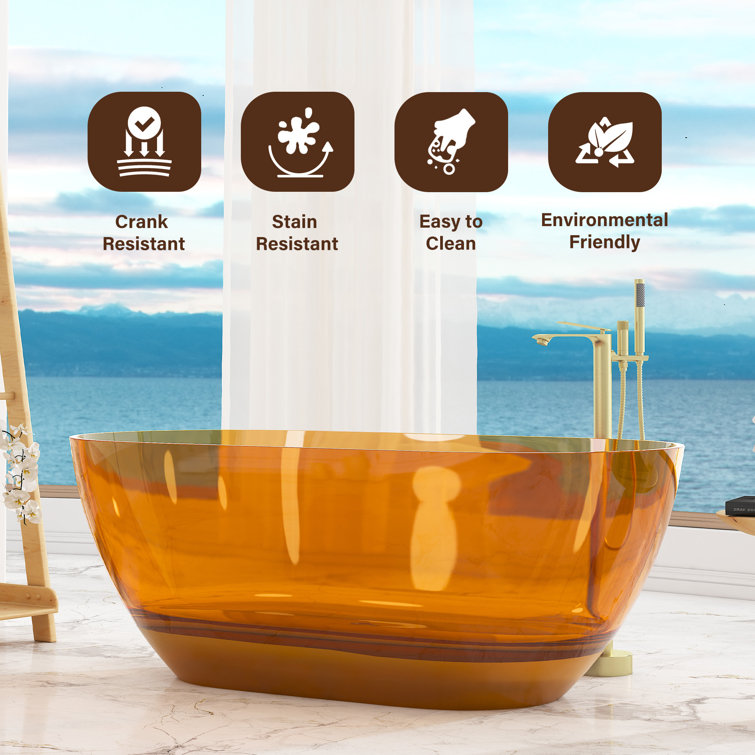 59'' Coffee Transparent Resin Freestanding Soaking Bathtub