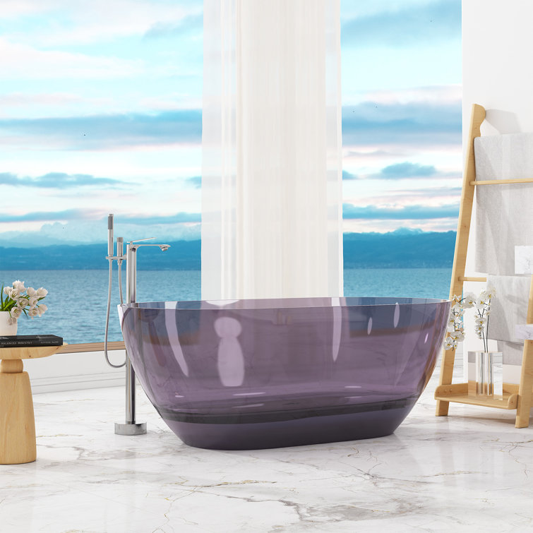 59-Inch Freestanding Transparent Purple Resin Bathtub