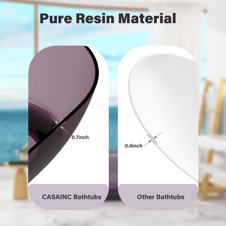 59-Inch Freestanding Transparent Purple Resin Bathtub