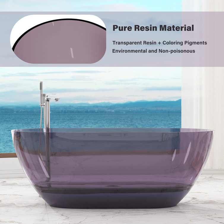 59-Inch Freestanding Transparent Purple Resin Bathtub