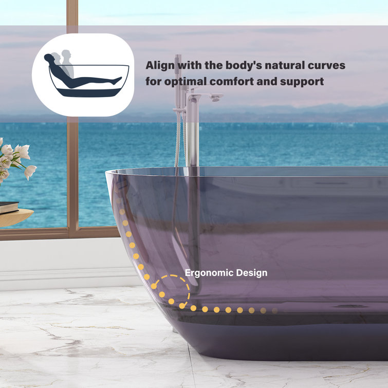 59-Inch Freestanding Transparent Purple Resin Bathtub
