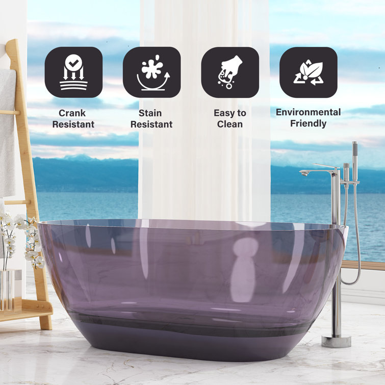 59-Inch Freestanding Transparent Purple Resin Bathtub