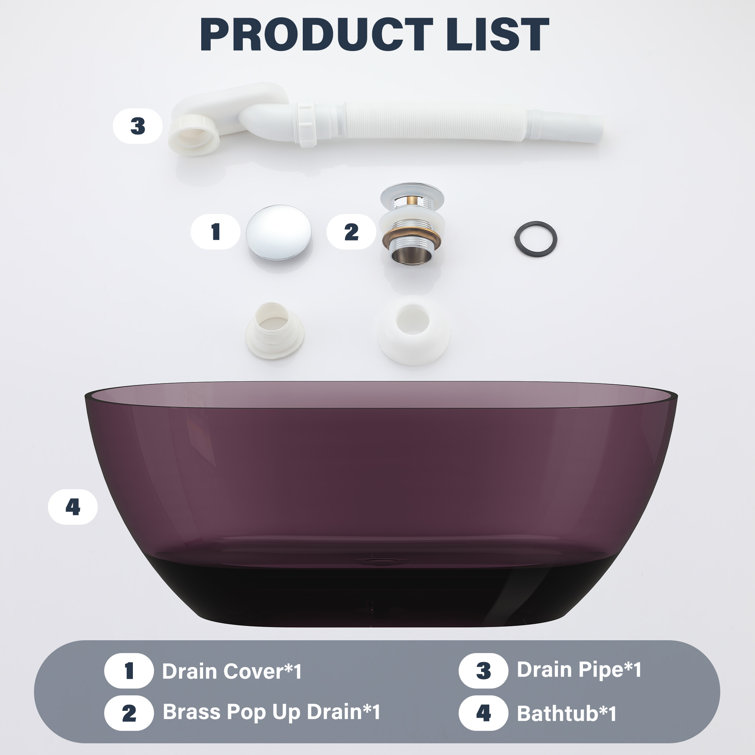 59-Inch Freestanding Transparent Purple Resin Bathtub
