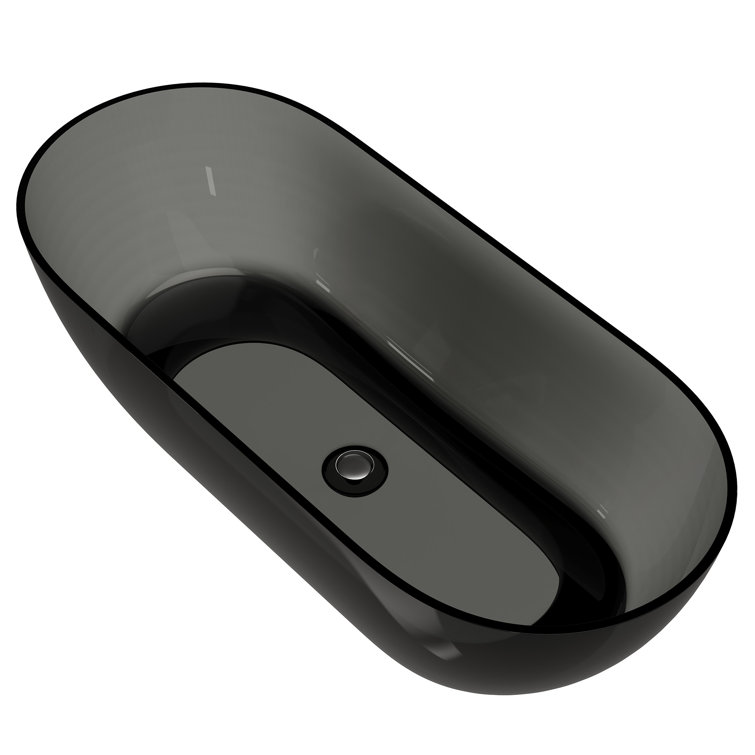 69'' Black Transparent Resin Freestanding Soaking Bathtub